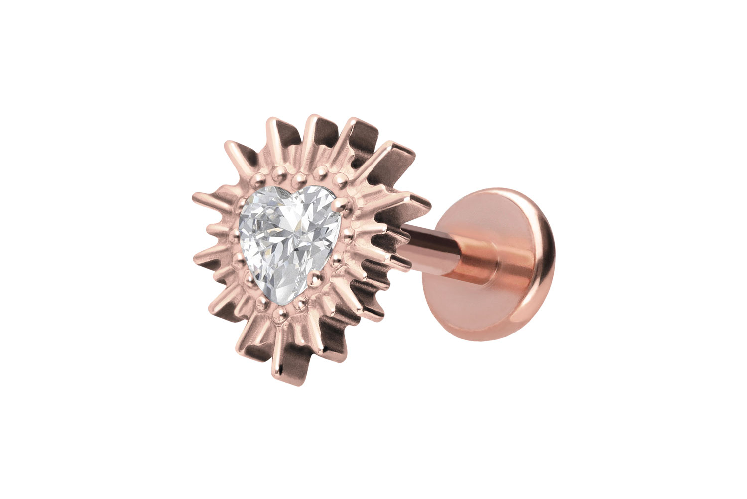 Titan Labret Piercing mit Push Fit KRISTALLHERZ + SONNENSTRAHLEN